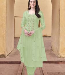 Women's Light Green Cotton Embroidered Kurta set with Dupatta 3 pieces Salwar Kameez Set
