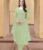 Women's Light Green Cotton Embroidered Kurta set with Dupatta 3 pieces Salwar Kameez Set