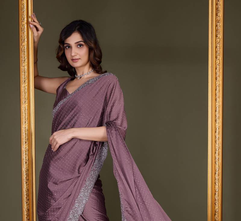 Women Saree Rangoli Sik Embroidery With swarovski Work Saree