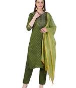 Embroidered Mehendi Color Kurta Set
