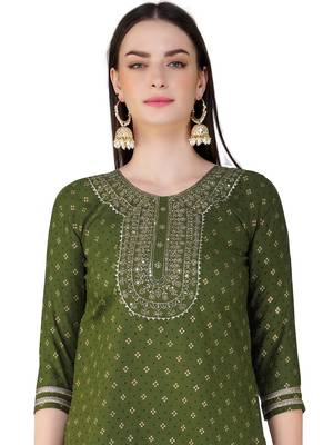 Embroidered Mehendi Color Kurta Set 3