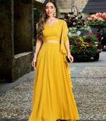 Yellow Semi-Stitched Crop Top Lehenga Choli with Dupatta For Women