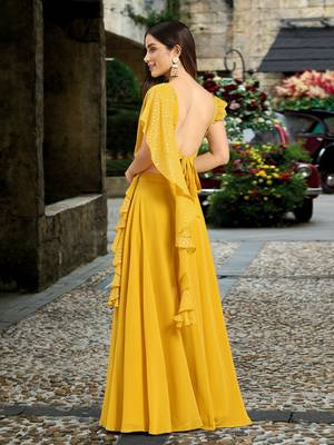 Trendmalls Yellow Semi-Stitched Crop Top Lehenga Choli with Dupatta For Women 2