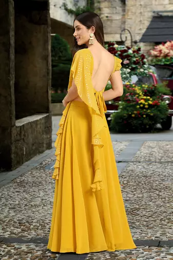 Trendmalls Yellow Semi-Stitched Crop Top Lehenga Choli with Dupatta For Women
