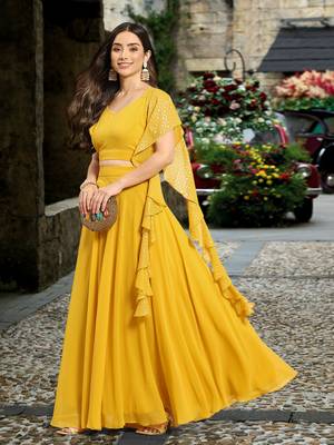 Trendmalls Yellow Semi-Stitched Crop Top Lehenga Choli with Dupatta For Women 4