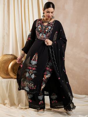 Rajgranth women's faux georgette fabric thread embroidery kurta with pants 1