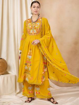Rajgranth women's faux georgette fabric thread embroidery kurta with pants 1