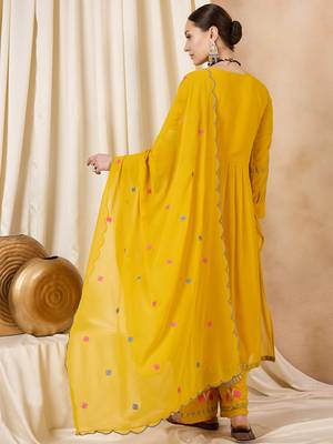 Rajgranth women's faux georgette fabric thread embroidery kurta with pants 2