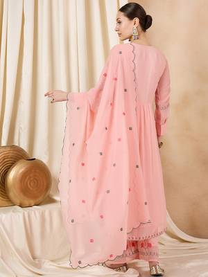 Rajgranth women's faux georgette fabric thread embroidery kurta with pants 2