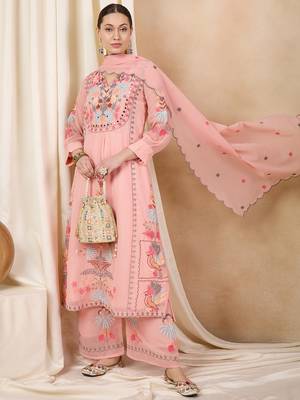 Rajgranth women's faux georgette fabric thread embroidery kurta with pants 3