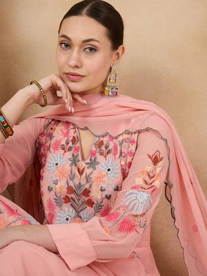 Rajgranth women's faux georgette fabric thread embroidery kurta with pants 4