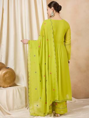 Rajgranth women's faux georgette fabric thread embroidery kurta with pants 2