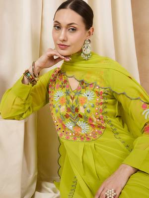 Rajgranth women's faux georgette fabric thread embroidery kurta with pants 4
