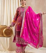 Rajgranth women's faux georgette fabric zari embroidery kurta with pants