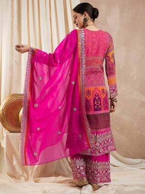 Rajgranth women's faux georgette fabric zari embroidery kurta with pants 2