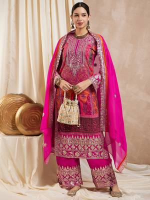Rajgranth women's faux georgette fabric zari embroidery kurta with pants 3