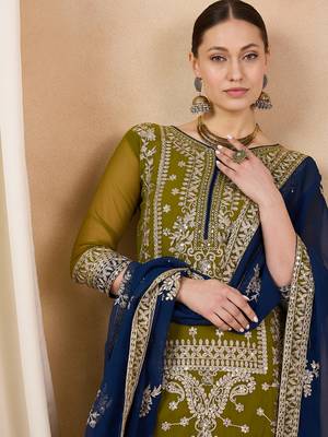 Rajgranth women's faux georgette fabric zari embroidery kurta with pants 3