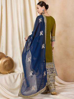 Rajgranth women's faux georgette fabric zari embroidery kurta with pants 5