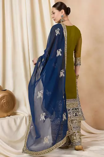 Rajgranth women's faux georgette fabric zari embroidery kurta with pants
