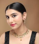 Mansiyaorange matte gold floral design kempu stone necklace choker jewellery sets for women