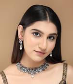 Mansiyaorange necklace german silver floral design kempu stone necklace choker jewellery sets for women