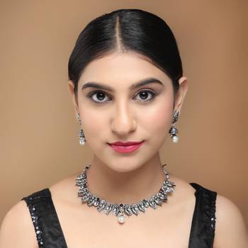 Mansiyaorange german silver floral pattern kempu stone necklace choker jewellery sets for women 2