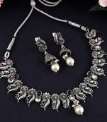 Mansiyaorange german silver floral pattern kempu stone necklace choker jewellery sets for women