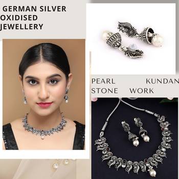 Mansiyaorange german silver floral pattern kempu stone necklace choker jewellery sets for women 3