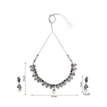 Mansiyaorange german silver floral pattern kempu stone necklace choker jewellery sets for women 4