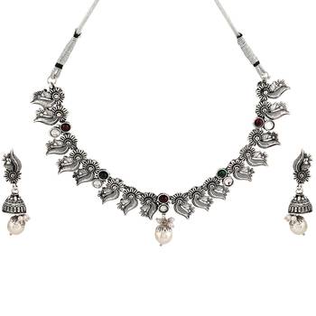 Mansiyaorange german silver floral pattern kempu stone necklace choker jewellery sets for women 5