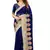 Navy Blue Zari Embroidered Moti Stone Border Net Saree With Attach Blouse Piece