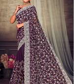 Purple Chikankari Zari Resham Embroidered Georgette Party Wear Saree With Unstitch Blouse Piece