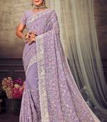 Lavender Chikankari Zari Resham Embroidered Georgette Party Wear Saree With Unstitch Blouse Piece