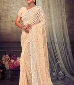 Light Yellow Chikankari Zari Resham Embroidered Georgette Party Wear Saree With Unstitch Blouse Piece