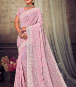 Pink Chikankari Zari Resham Embroidered Georgette Party Wear Saree With Unstitch Blouse Piece