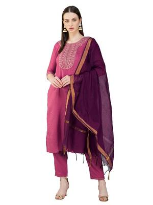 Wine Embroidered Kurta Set With Dupatta 1