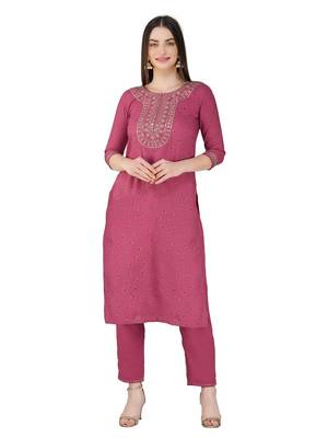 Wine Embroidered Kurta Set With Dupatta 2