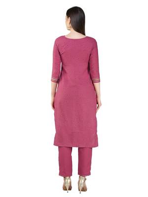 Wine Embroidered Kurta Set With Dupatta 4