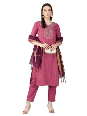 Wine Embroidered Kurta Set With Dupatta 5