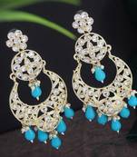 Bollywood style firozi blue color big size kundan jewellery earrings