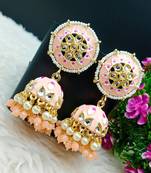 Lalso partywear peach big size meenakari kundan jhumka earrings jewelry