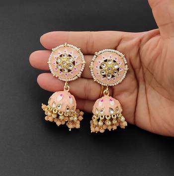 Lalso partywear peach big size meenakari kundan jhumka earrings jewelry 2