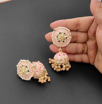 Lalso partywear peach big size meenakari kundan jhumka earrings jewelry 3