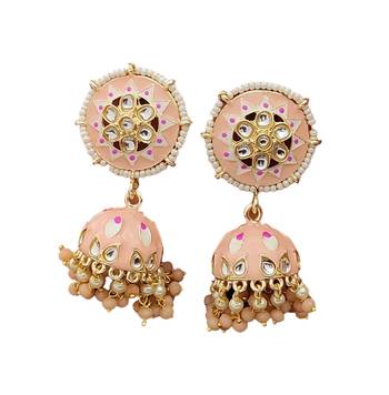 Lalso partywear peach big size meenakari kundan jhumka earrings jewelry 4