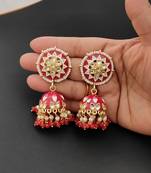 Lalso partywear red big size meenakari kundan jhumka earrings jewelry