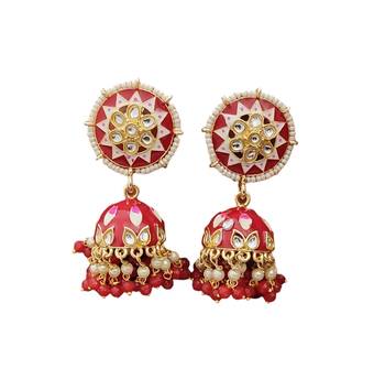 Lalso partywear red big size meenakari kundan jhumka earrings jewelry 3