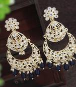 Bollywood style blue color big size kundan jewellery earrings
