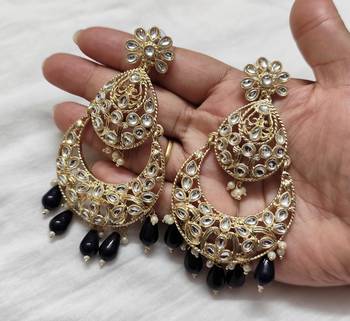 Bollywood style blue color big size kundan jewellery earrings 2