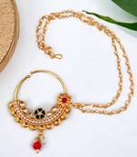 Lalso gold plated meenakari kundan medium size double pearl chain nosering nosepin nathni nath for wedding festival