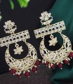 Bollywood style maroon color big size kundan jewellery earrings